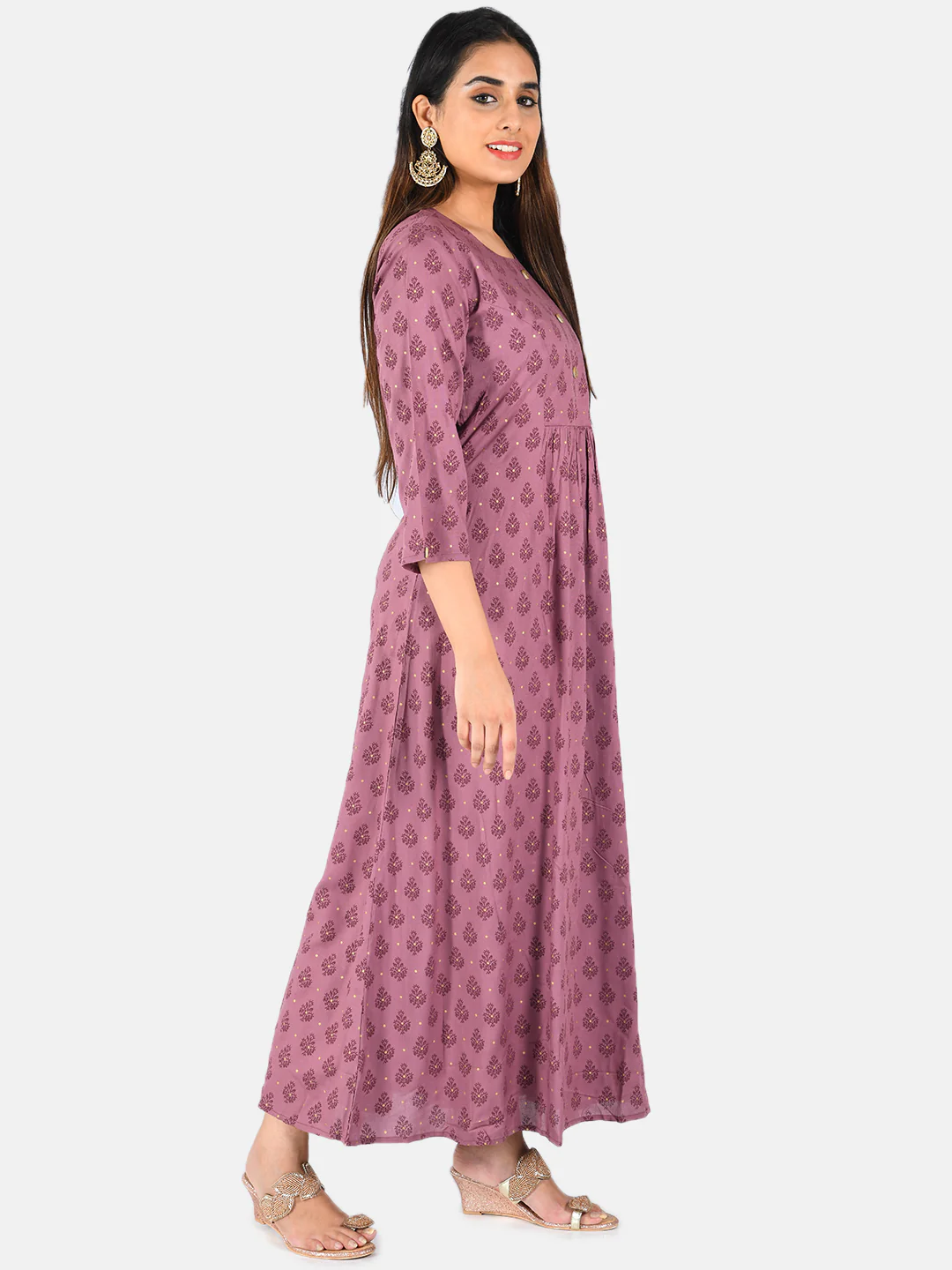 Neerus Women Mauve Printed Anarkali Kurta - Image 3