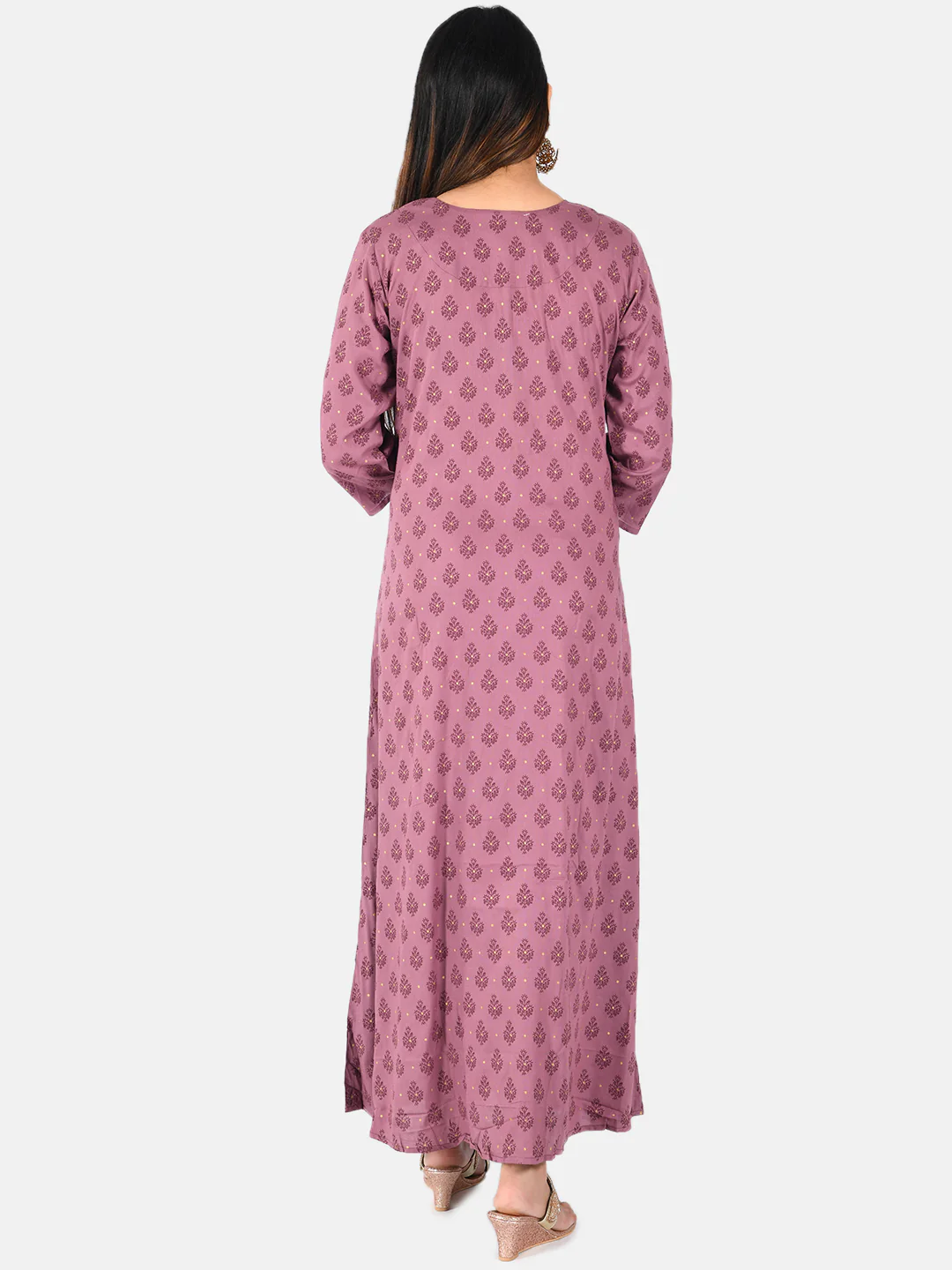 Neerus Women Mauve Printed Anarkali Kurta - Image 4