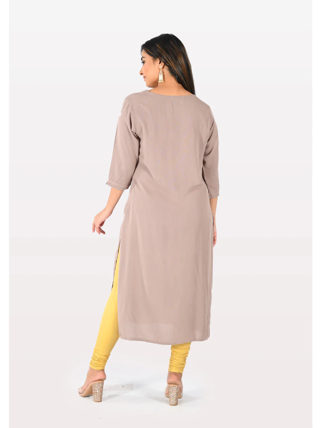 Neerus Women Mouse Color Slub Rayon Fabric Tunic - Image 2
