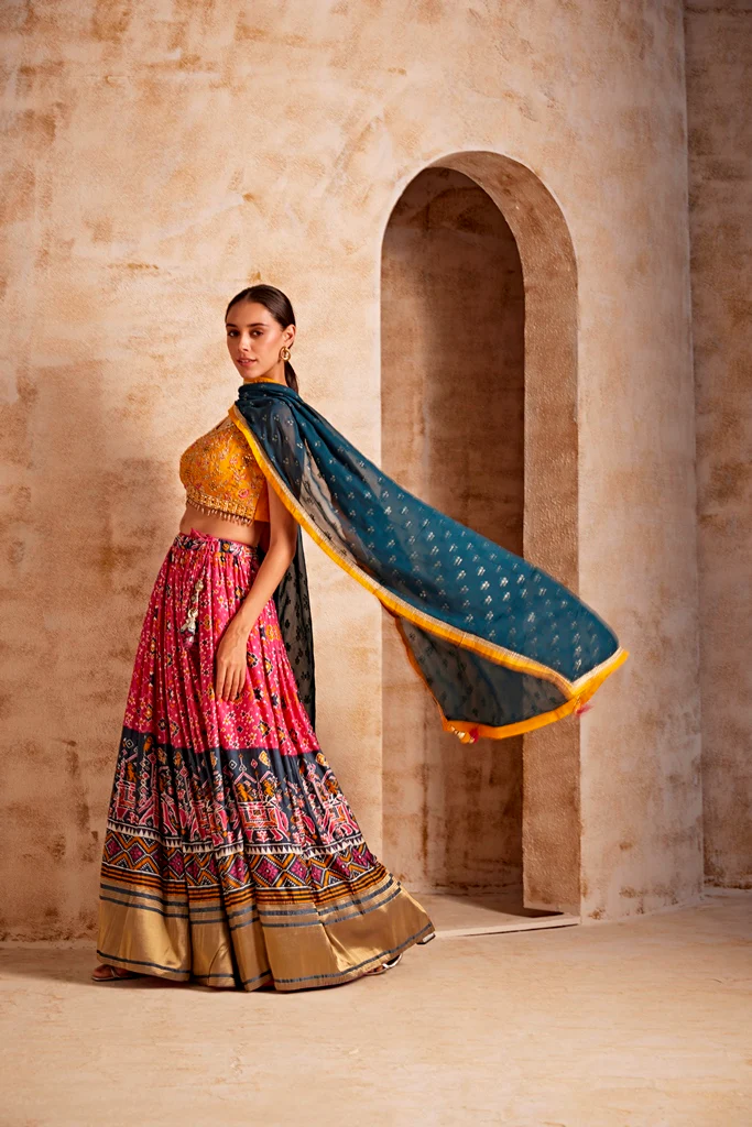 Neerus Women Mustard Color Embroidered Ghagra Set - Image 4