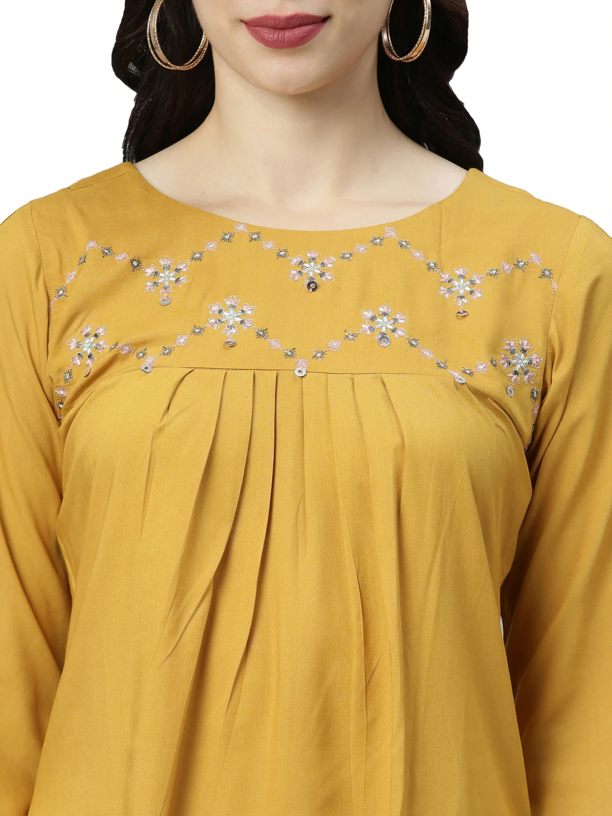 Neerus Women Mustard Embroidered Kurti - Image 3