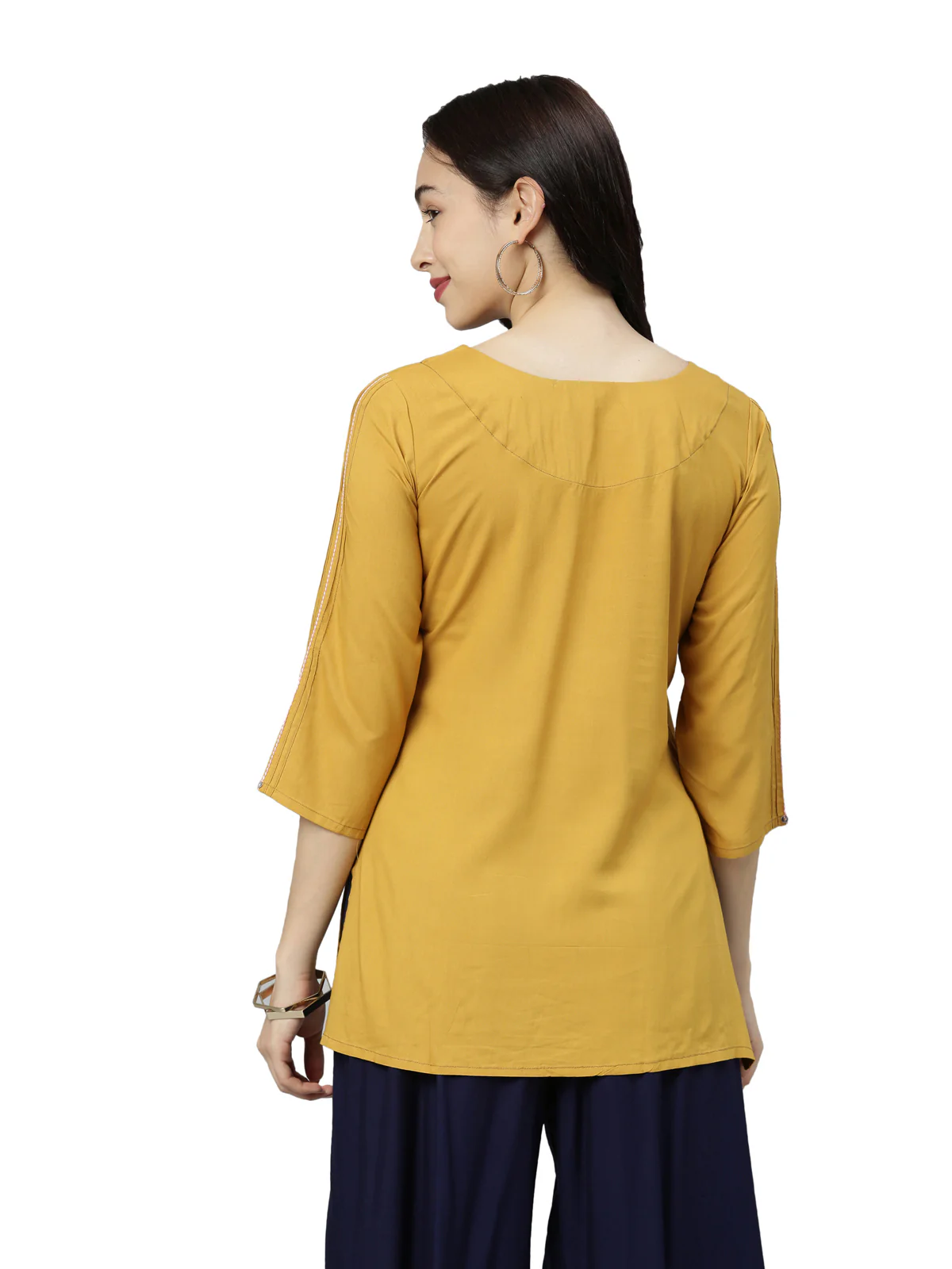 Neerus Women Mustard Embroidered Kurti - Image 4