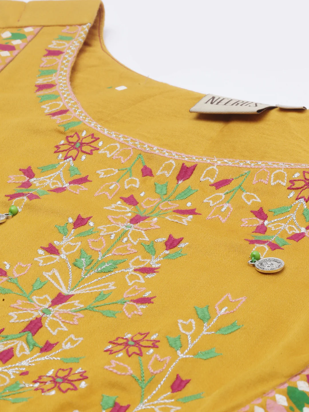 Neerus Women Mustard Floral Embroidered Kurta - Image 4
