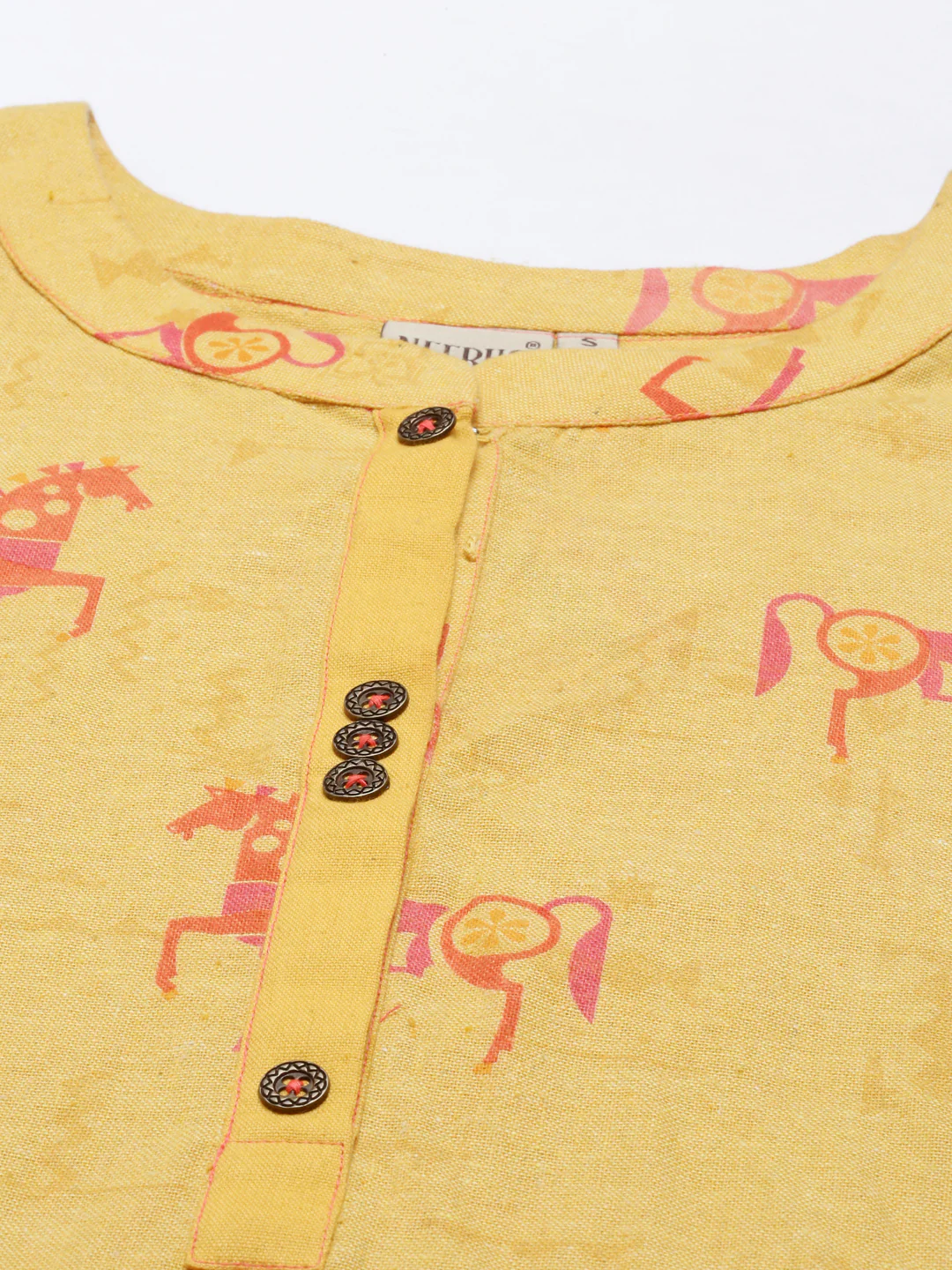 Neerus Women Mustard Yellow Ethnic Motifs Printed Pure Cotton Kurta with Palazzos - Image 4