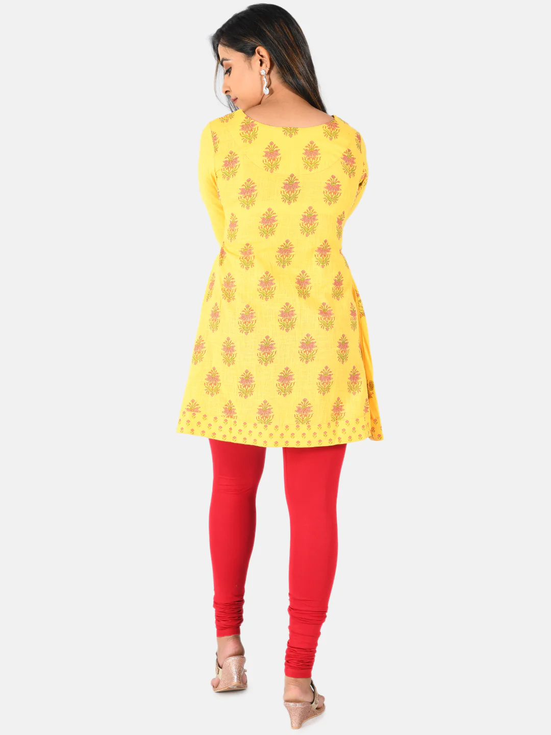 Neerus Women Mustard Yellow Printed A-Line Pure Cotton Kurti - Image 3