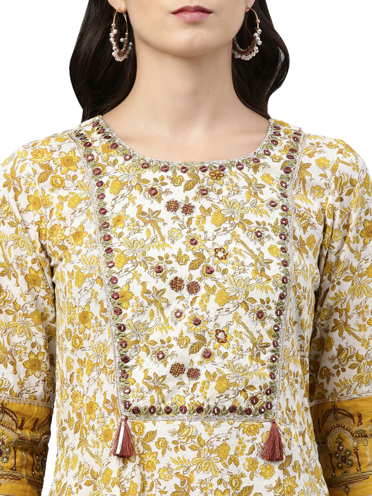 Neerus Women Mustard Yellow  White Ethnic Motifs Printed Anarkali Kurta - Image 5