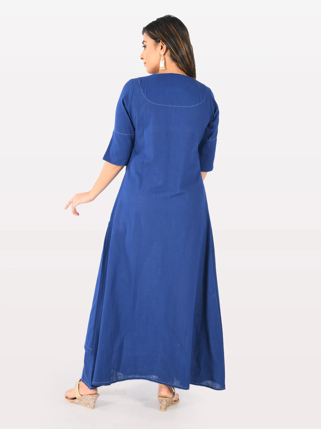Neerus Women Navy Blue Color Slub Cotton Fabric Tunic "54" - Image 2