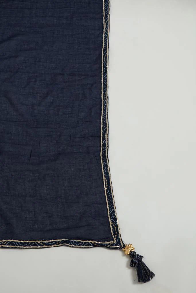 Neerus Women Navy Blue Embroidered Straight Kurta With Sharara With Dupatta - Image 7