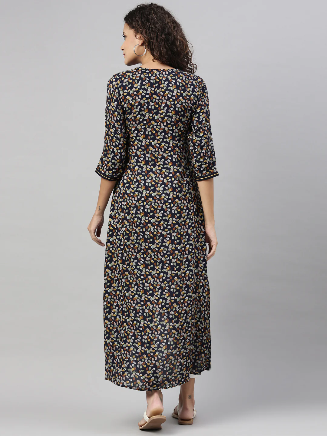 Neerus Women Navy Blue Ethnic Motifs Printed Kurta - Image 3
