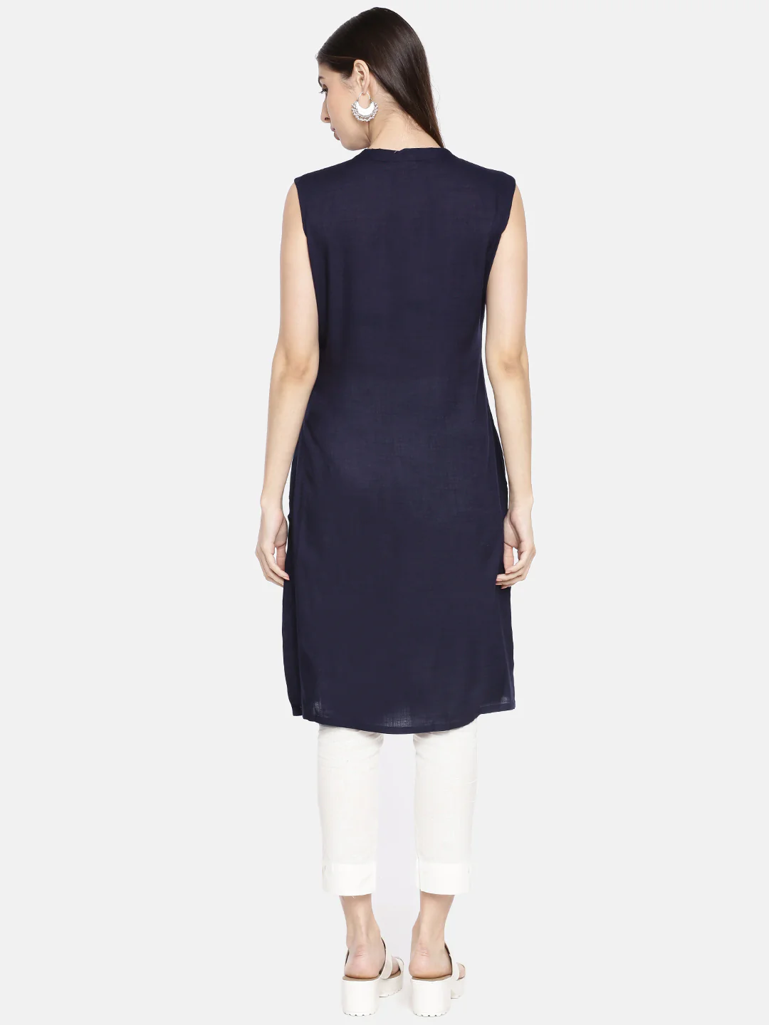 Neerus Women Navy Blue Printed A-Line Kurta - Image 4
