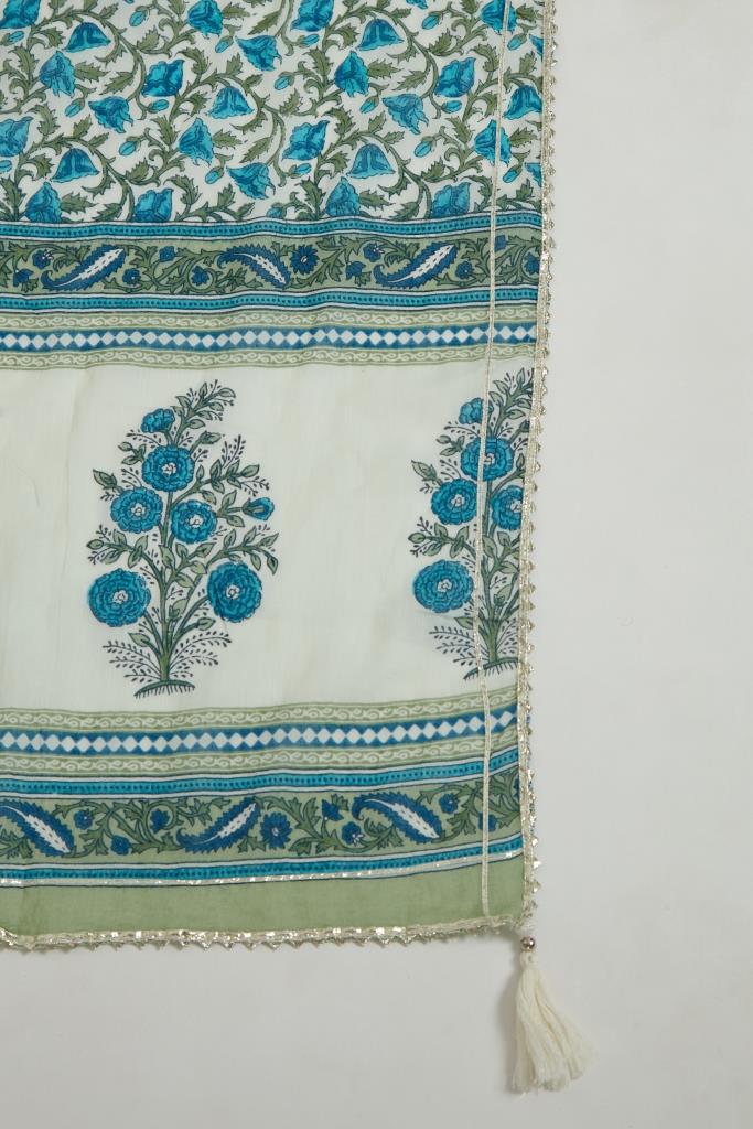 Neerus Women Off White  Blue Floral Yoke Design Kurta with Trouser  Dupatta - Image 7