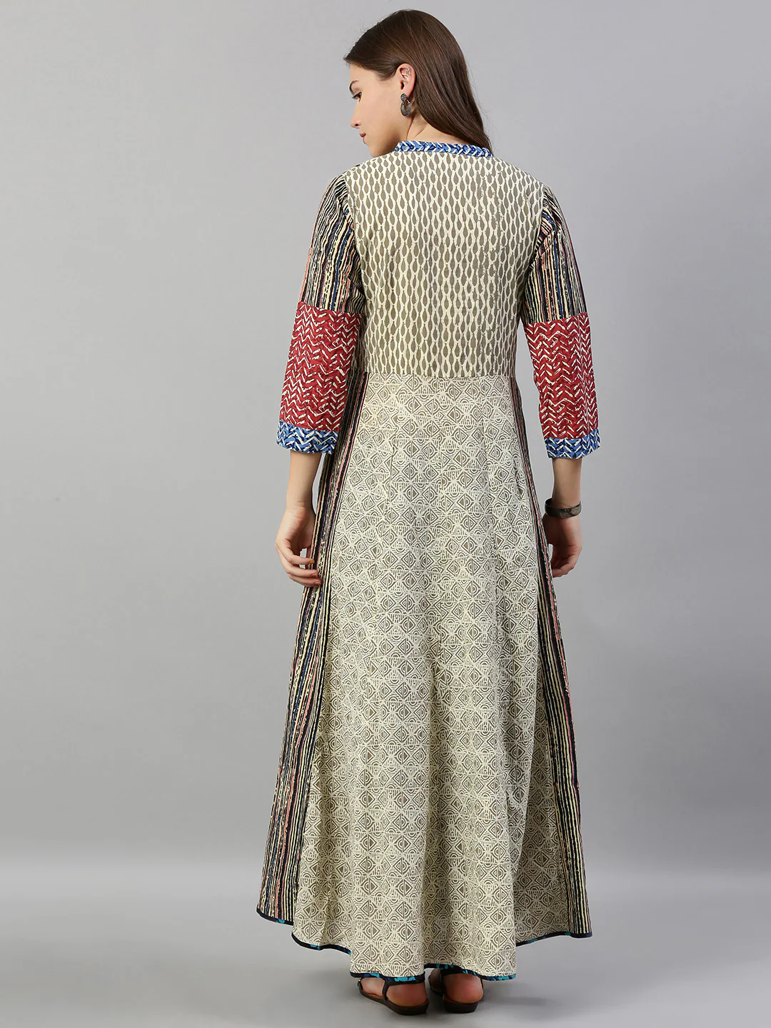 Neerus Women Off-White Brown Printed A-Line Kurta - Image 4