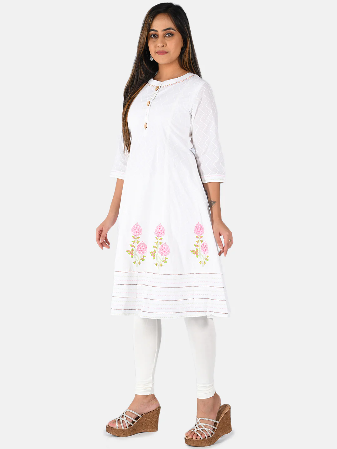 Neerus Women Off-White Printed A-Line Kurta - Image 2