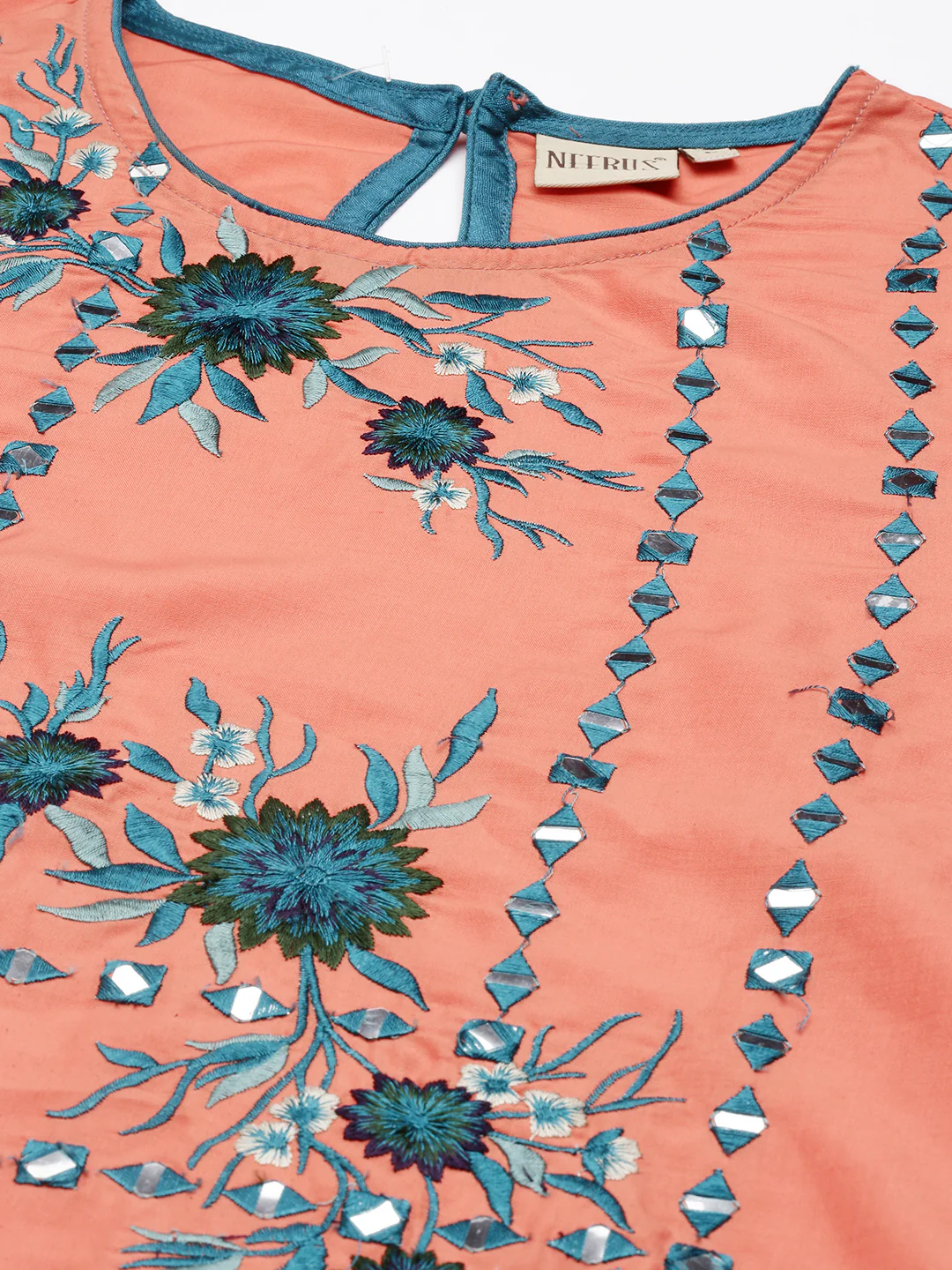 Neerus Women Orange Floral Cotton Kurta with Trousers with Dupatta - Image 4