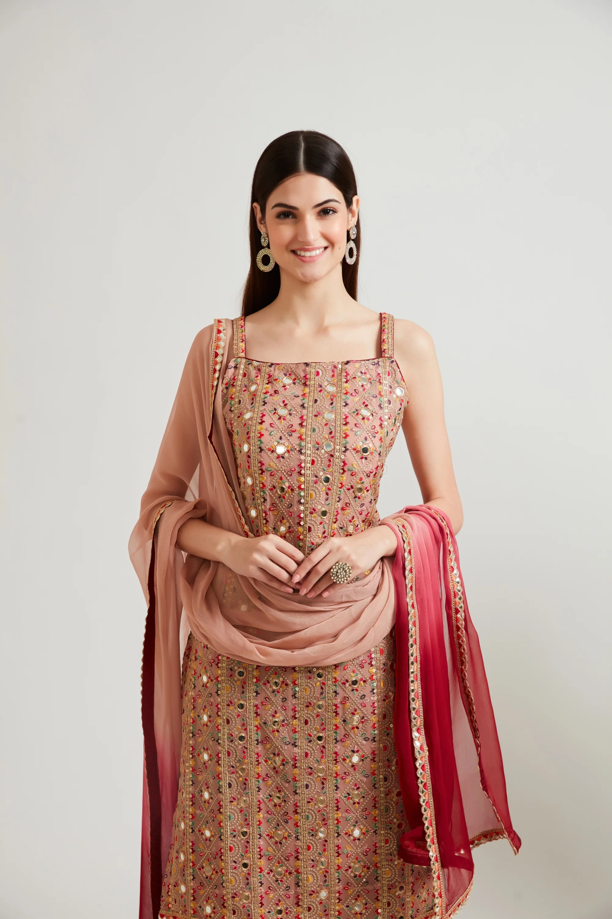 Neerus Women Peach-Coloured Kurta and Palazzos With Dupatta - Image 6