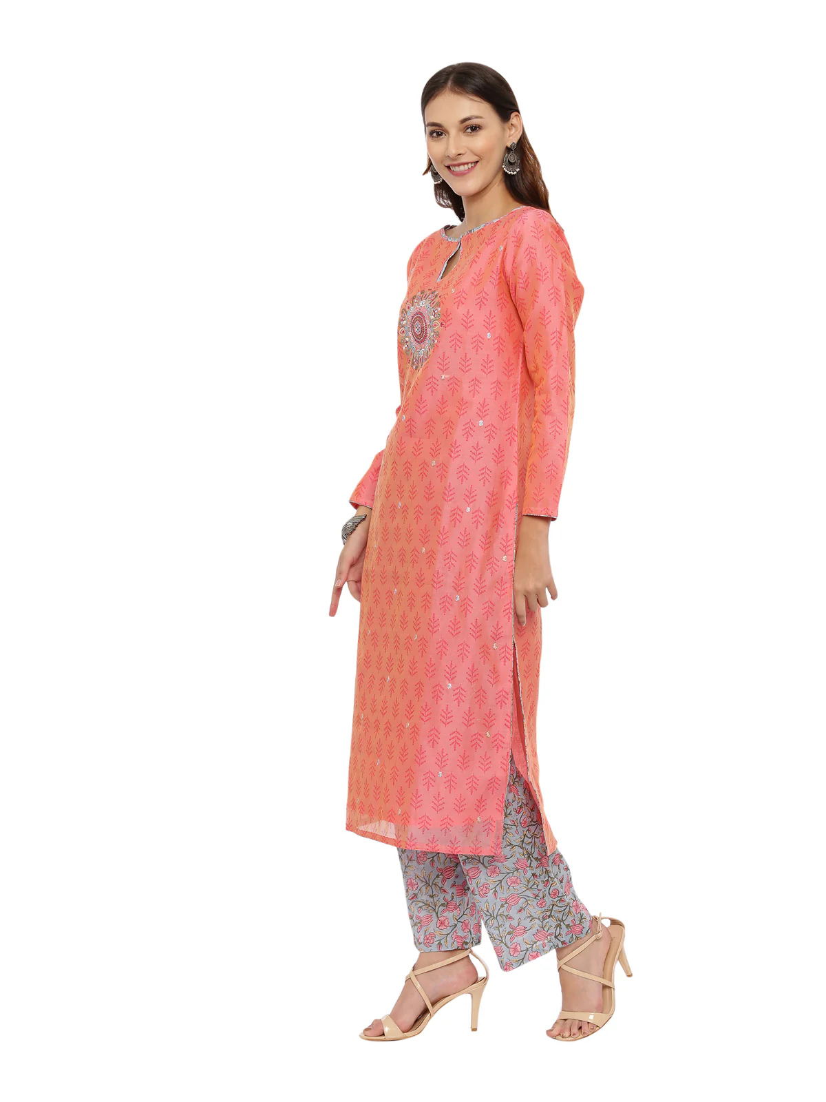 Neerus Women Peach-Coloured Woven Design Kurta with Salwar Dupatta - Image 2