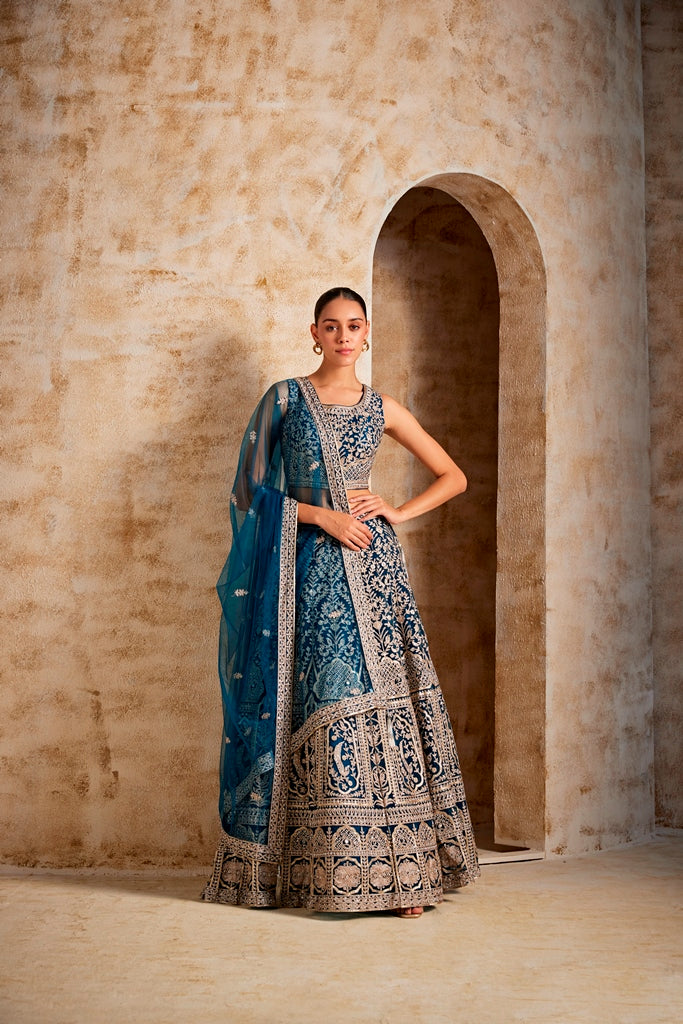 Neerus Women Peacock Color Embroidered Ghagra Set