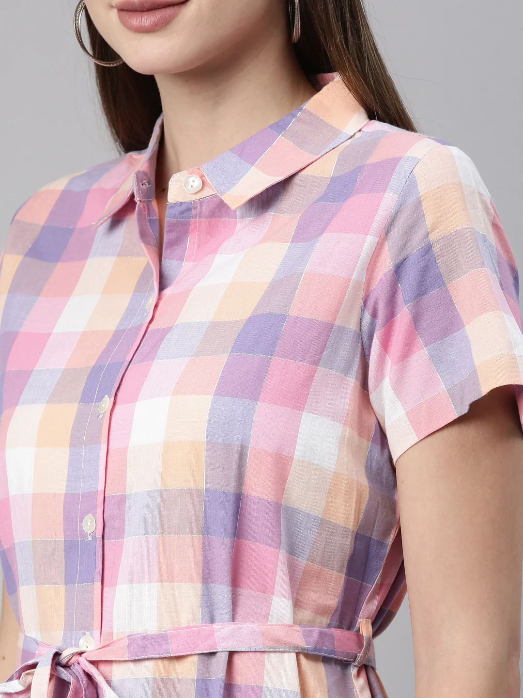 Neerus Women Pink Checked Thread Work Kurta - Image 5