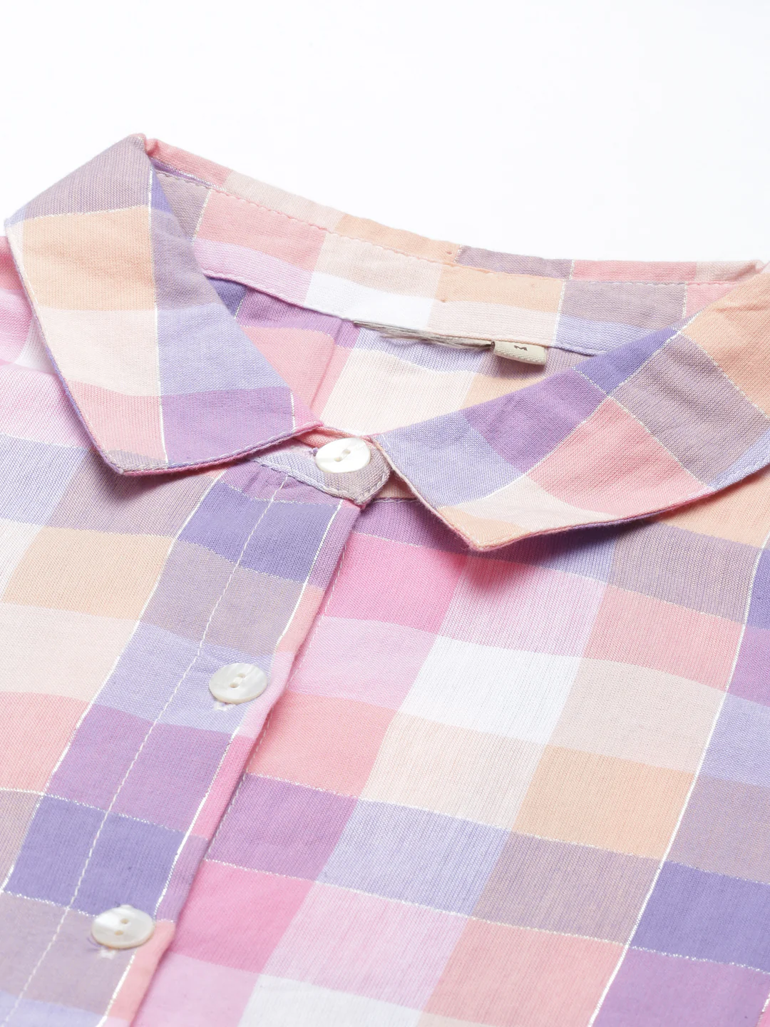Neerus Women Pink Checked Thread Work Kurta - Image 6