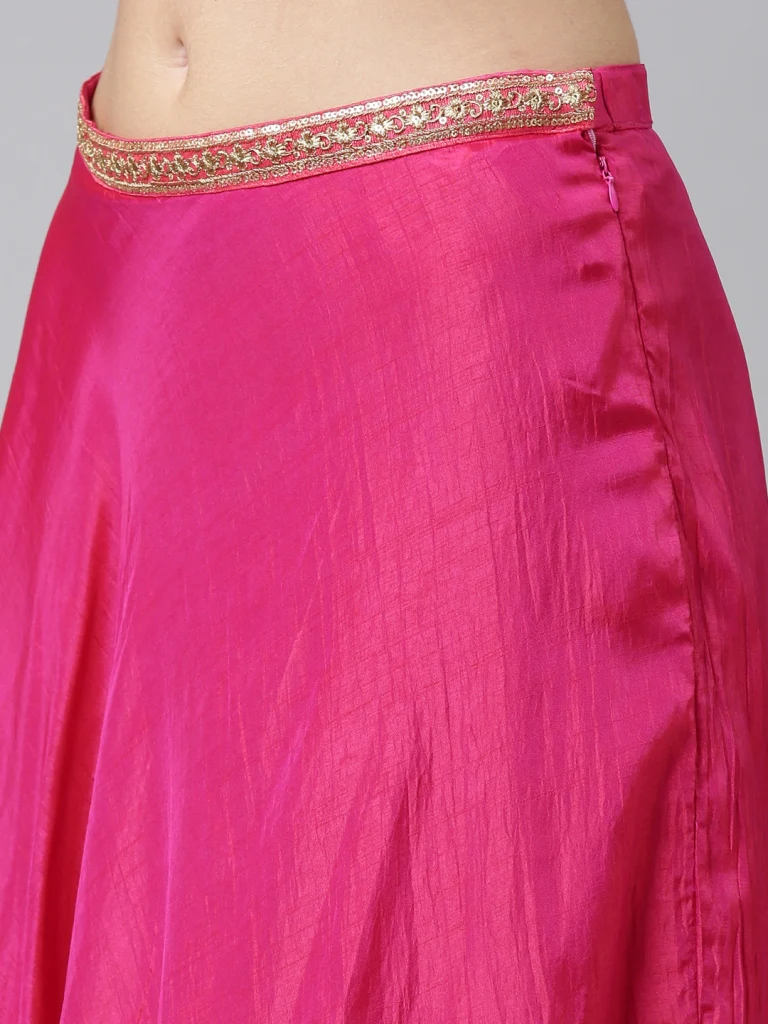 Neerus Women Pink Gold-Toned Embellished Top with Skirt - Image 6