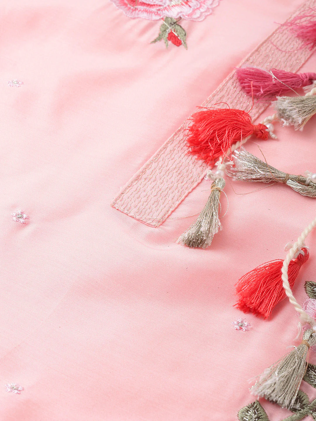 Neerus Women Pink White Floral Embroidered Layered A-Line Kurta - Image 2