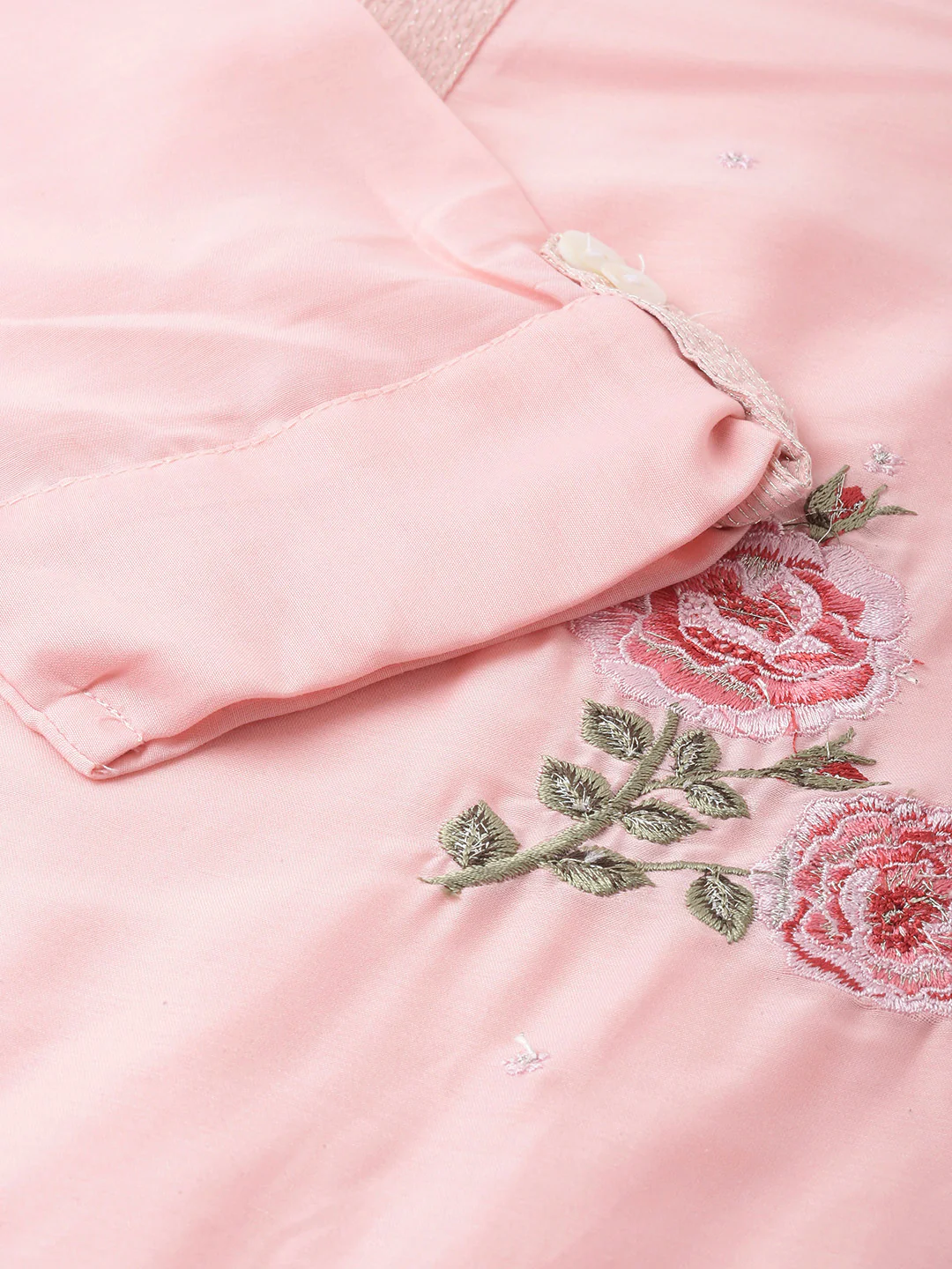 Neerus Women Pink White Floral Embroidered Layered A-Line Kurta - Image 6