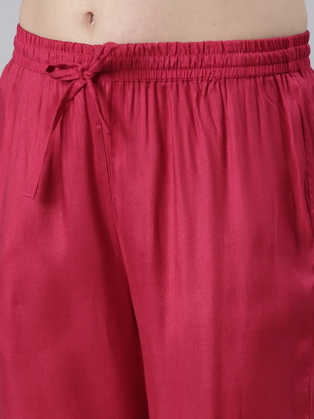 Neerus Women Rani Pink Yoke Design Calf Length Kurta And Trousers With Dupatta - Image 6