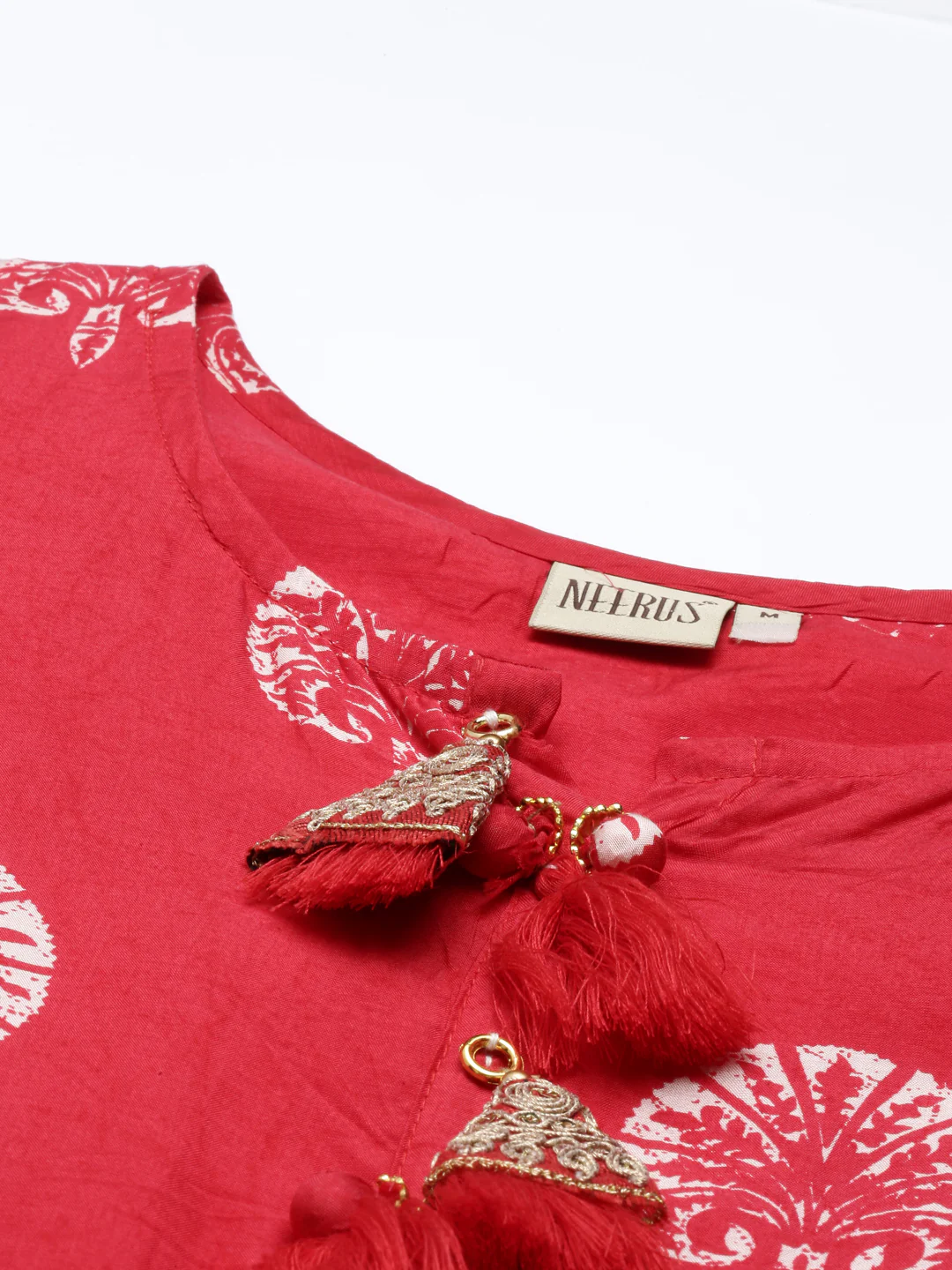 Neerus Women Red Ethnic Motifs Printed Regular Zardozi Kurta with Trousers - Image 4