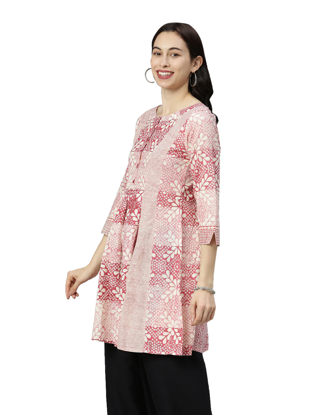 Neerus Women Red Peach-Coloured Ethnic Motifs Printed Anarkali Kurta - Image 2