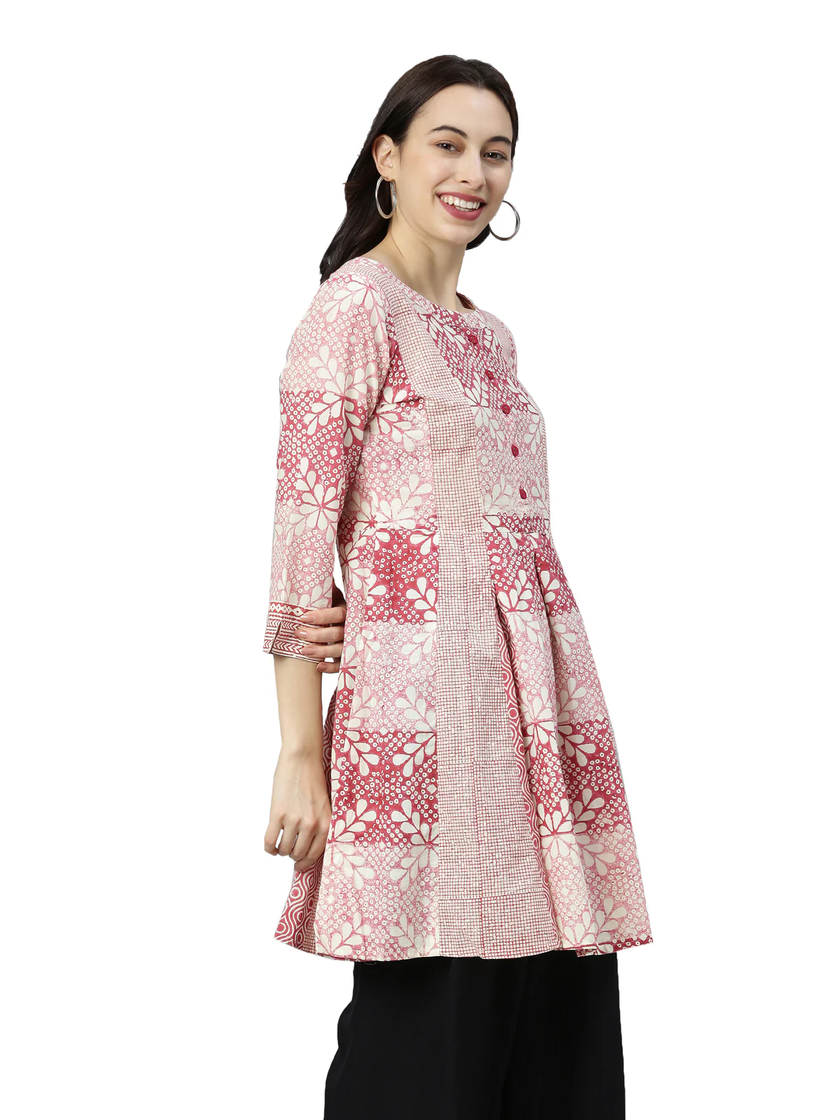 Neerus Women Red Peach-Coloured Ethnic Motifs Printed Anarkali Kurta - Image 3