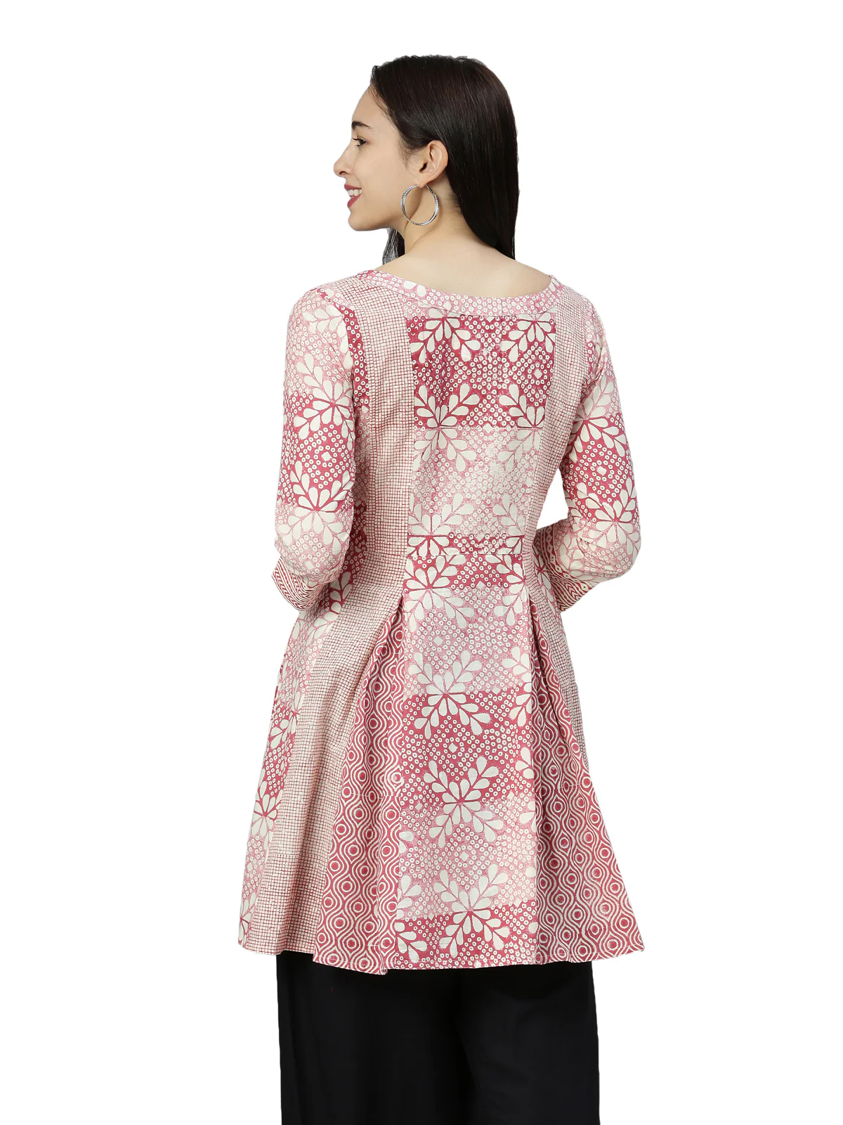 Neerus Women Red Peach-Coloured Ethnic Motifs Printed Anarkali Kurta - Image 4