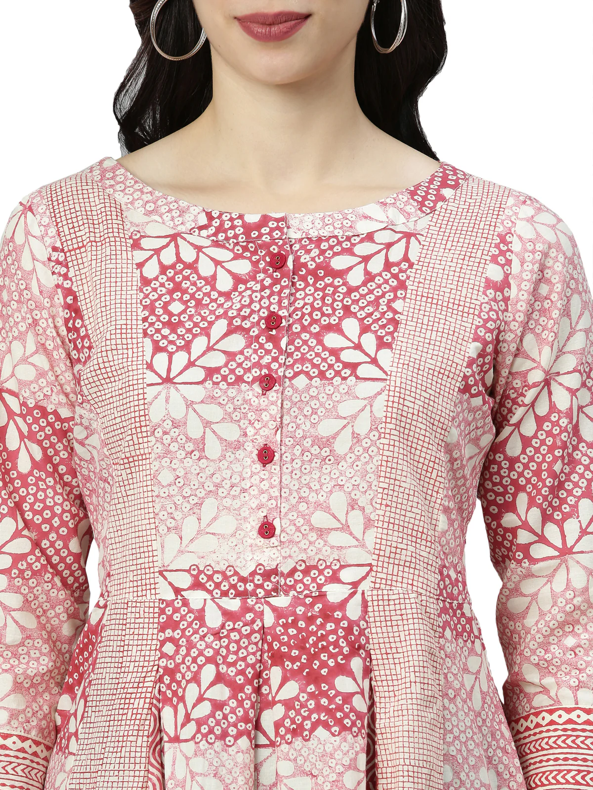 Neerus Women Red Peach-Coloured Ethnic Motifs Printed Anarkali Kurta - Image 5
