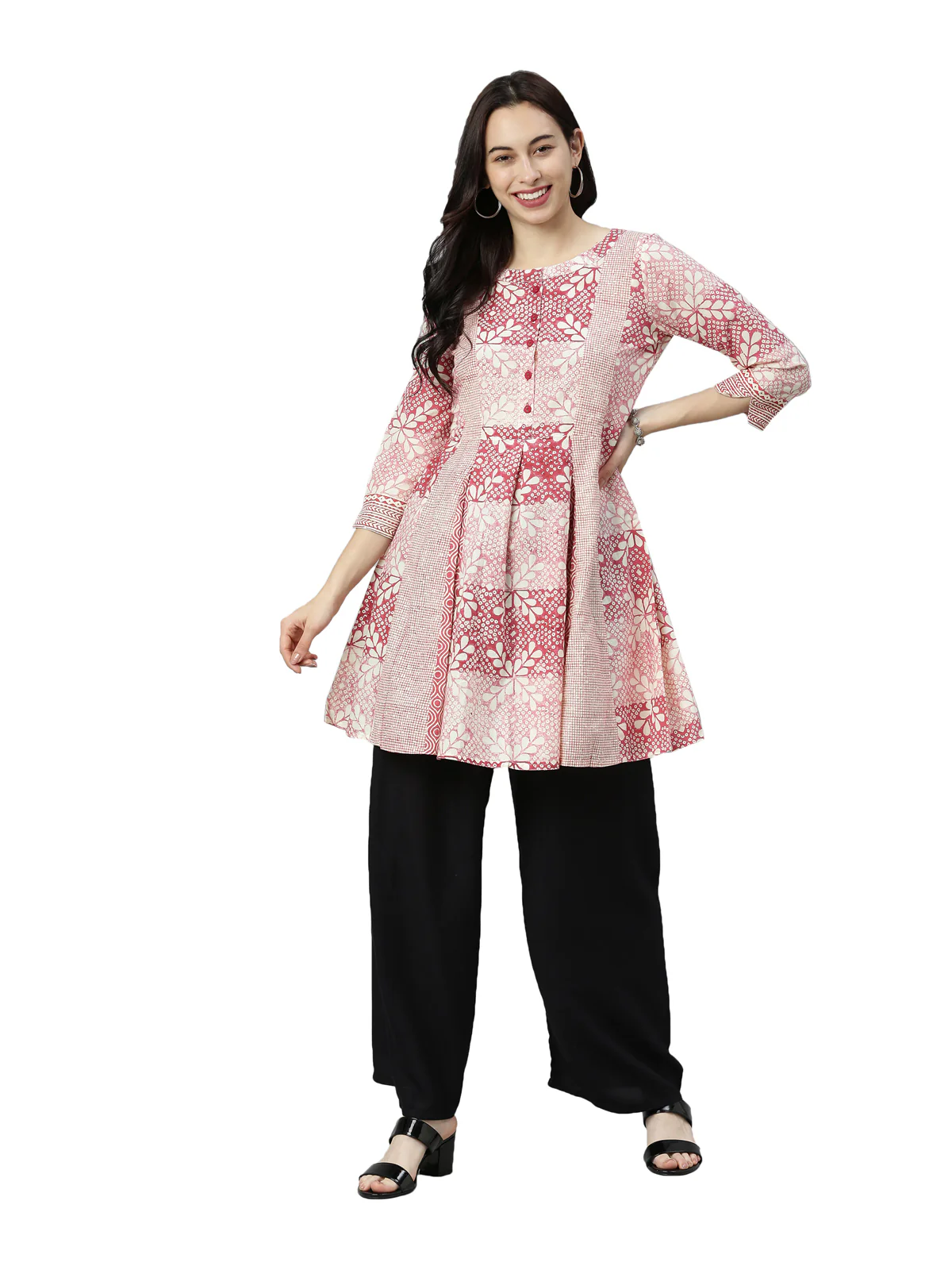 Neerus Women Red Peach-Coloured Ethnic Motifs Printed Anarkali Kurta - Image 6