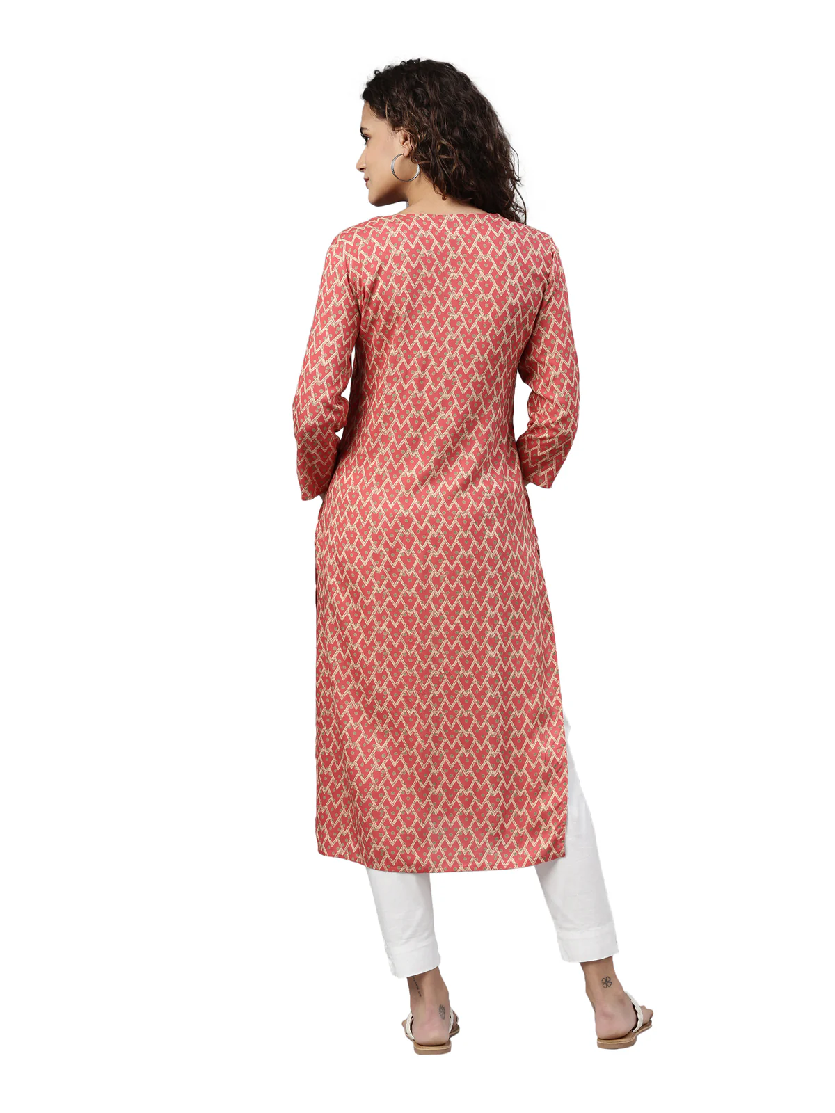Neerus Women Red Quirky Printed Mirror Work Kurta - Image 3