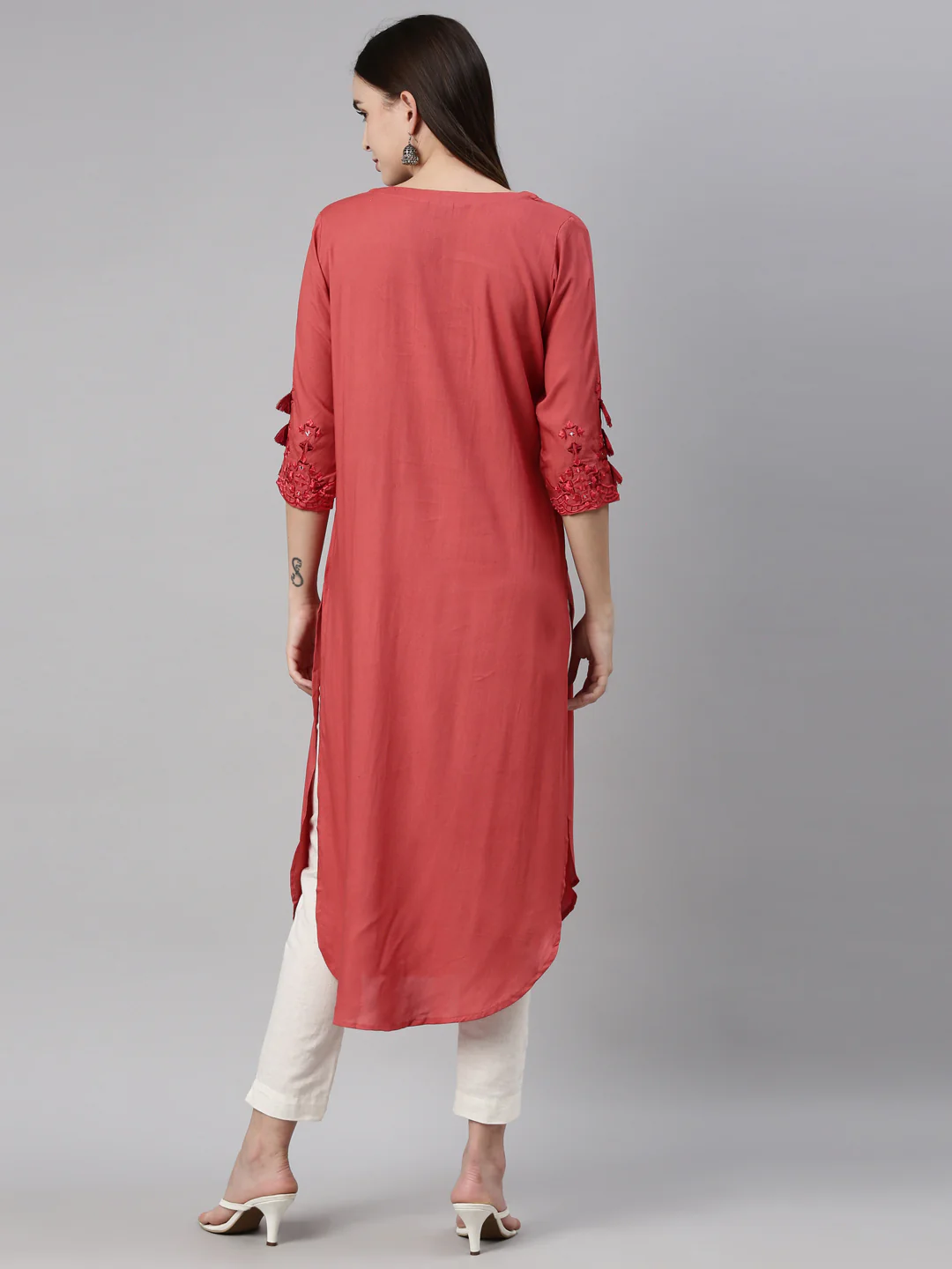 Neerus Women Red Thread Work Kurta - Image 4