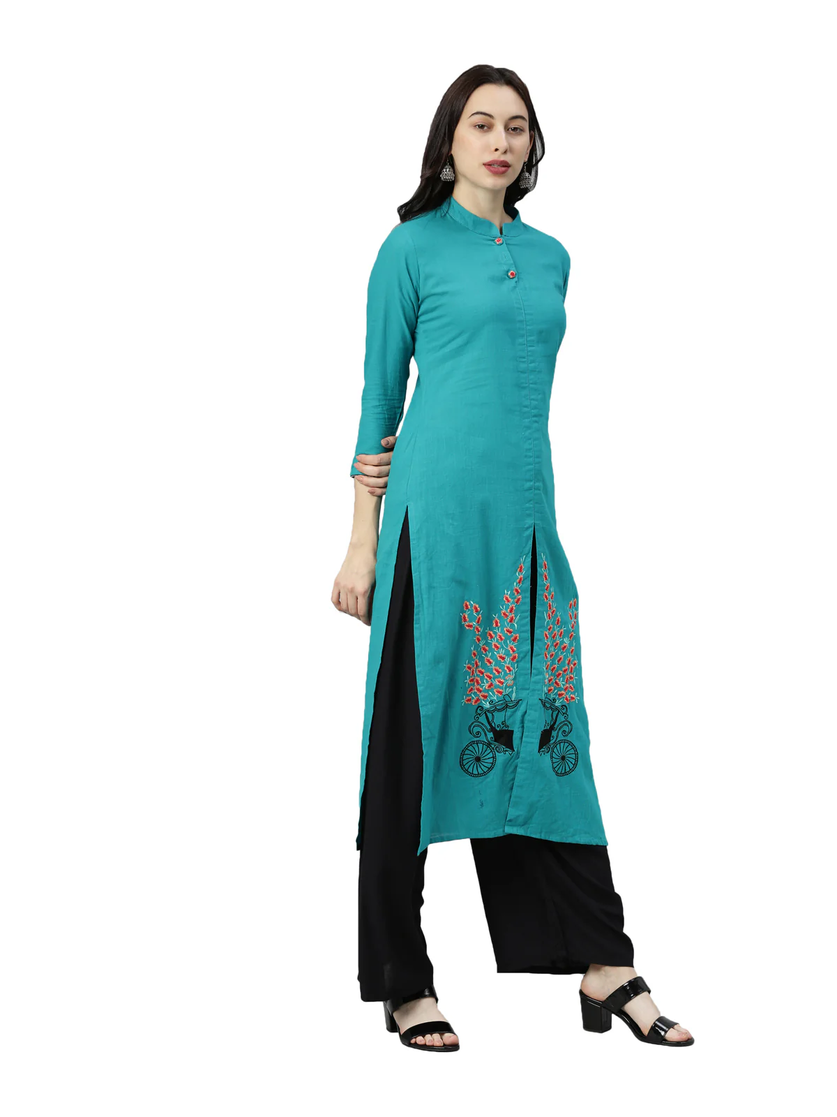 Neerus Women Sea Green  Black Solid Straight Kurta - Image 3