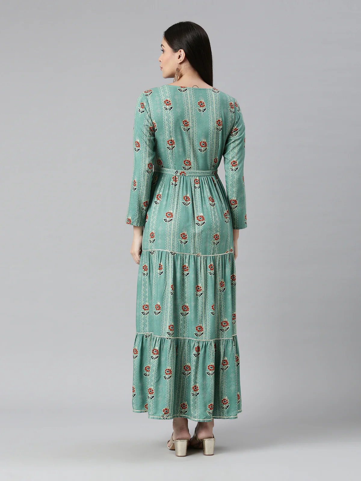 Neerus Women Sea Green Floral Printed Anarkali Kurta - Image 4