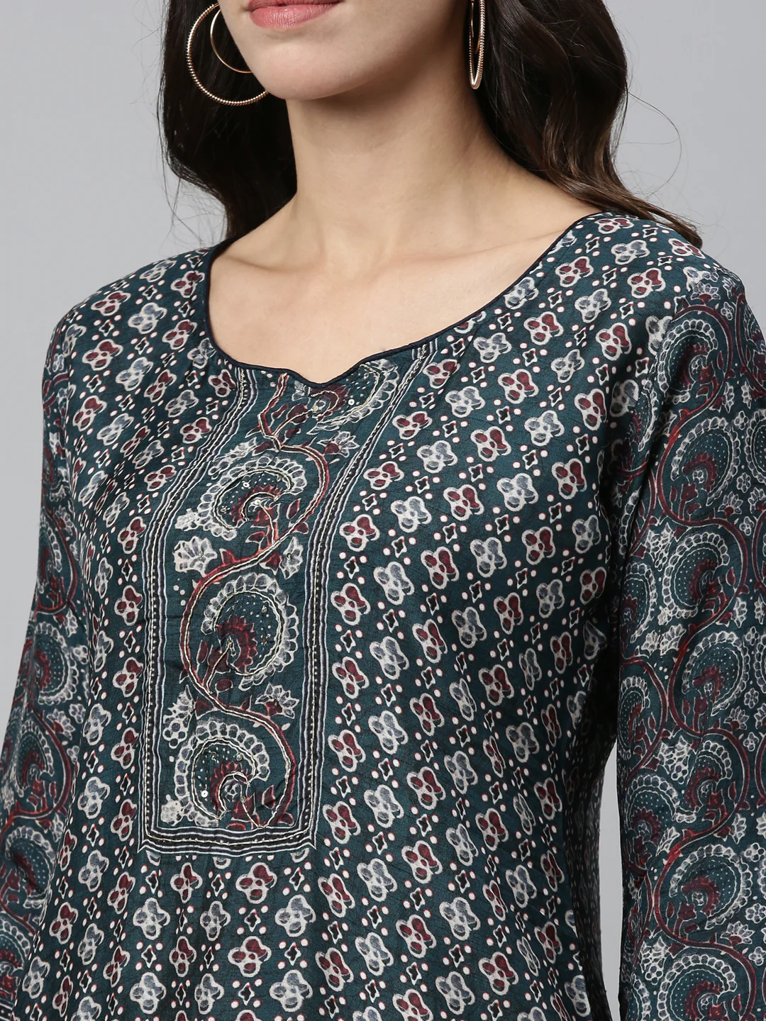 Neerus Women Teal Green Ethnic Motifs Printed Kurta - Image 5