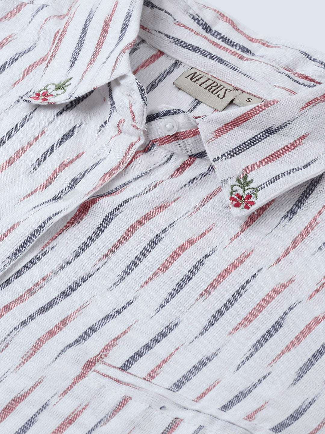 Neerus Women White Red Woven Design Straight Fusion Kurta - Image 4
