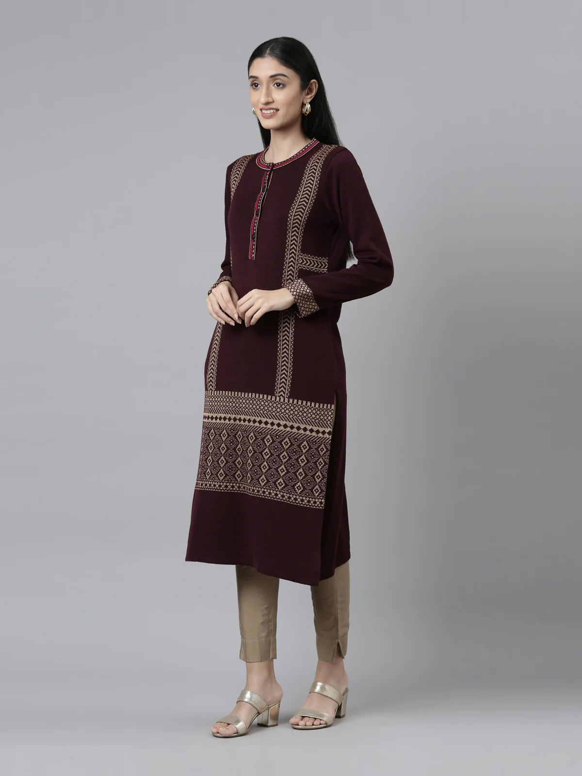 Neerus Women Woven Design Acrylic Kurta - Image 2