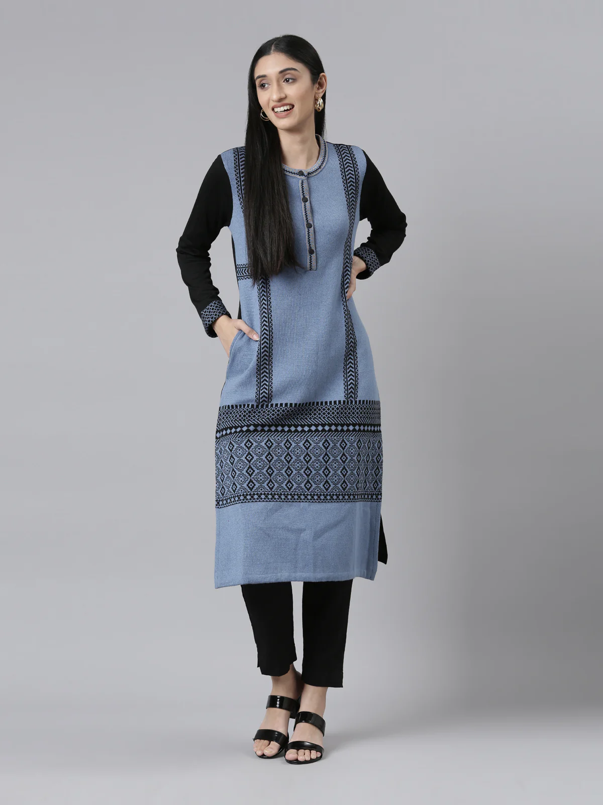 Neerus Winter Wear Woven Design Acrylic Kurta For Women