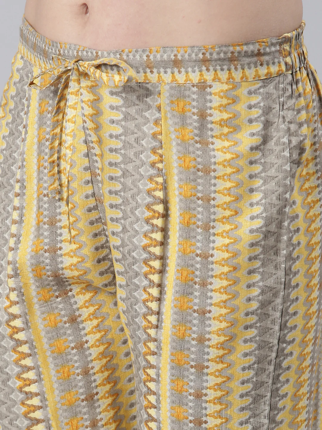 Neerus Women Yellow Embroidered Calf Length Kurta And Trousers - Image 6