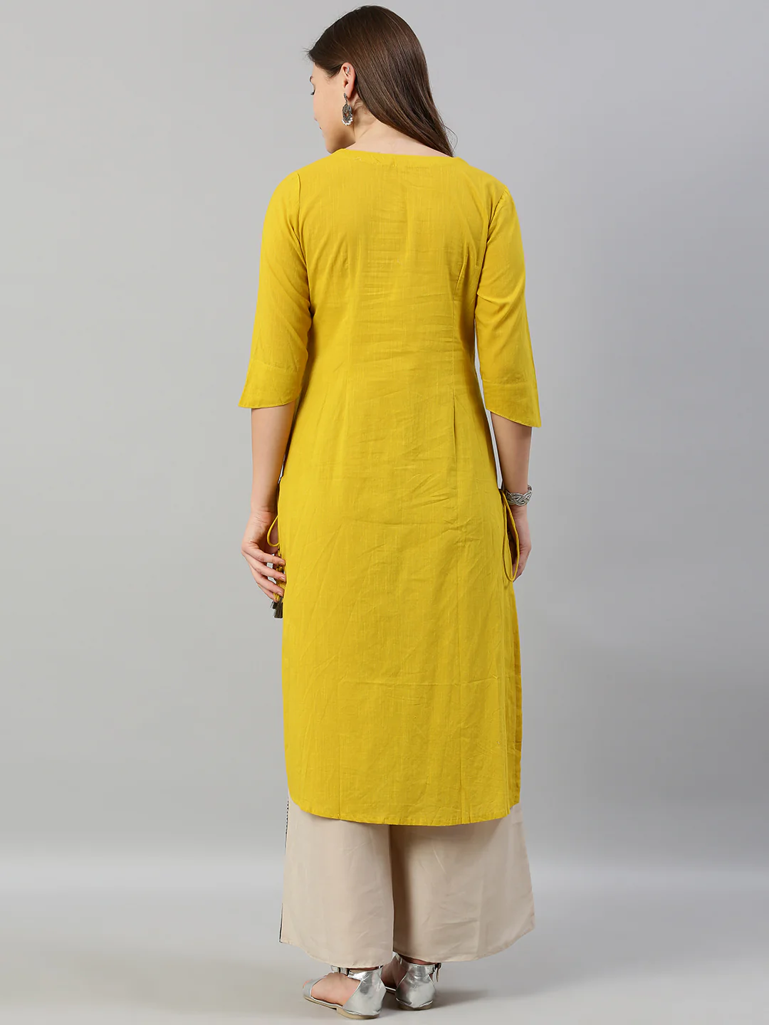 Neerus Women Yellow Embroidered Straight Kurta - Image 3