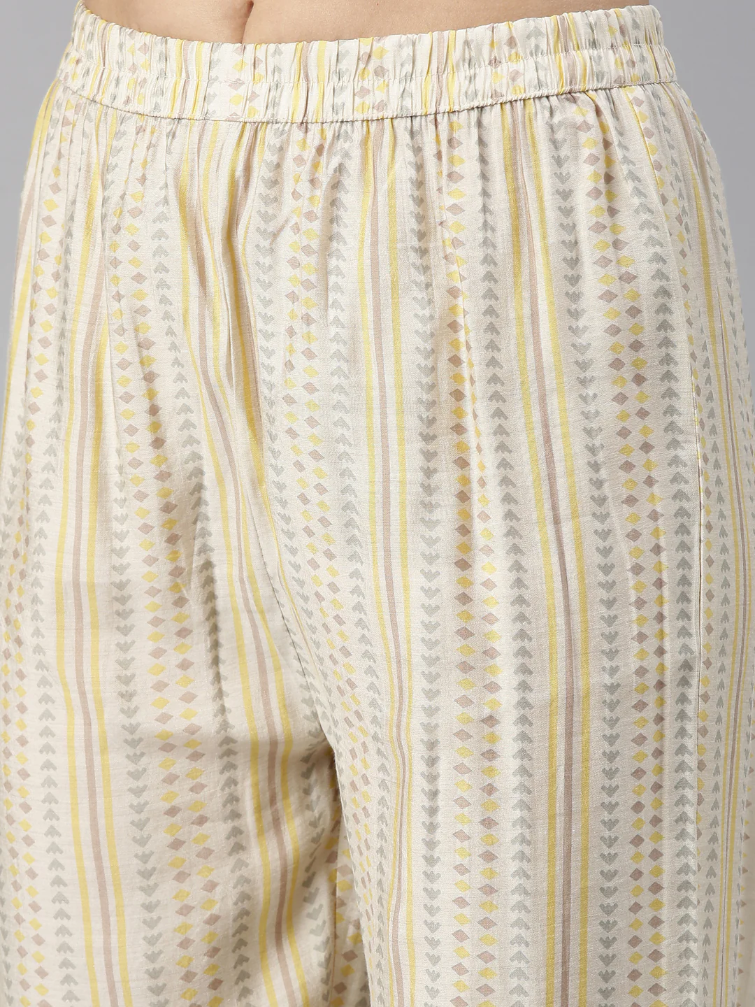 Neerus Women Yellow Ethnic Motifs Embroidered Mirror Work Kurta with Trousers - Image 9
