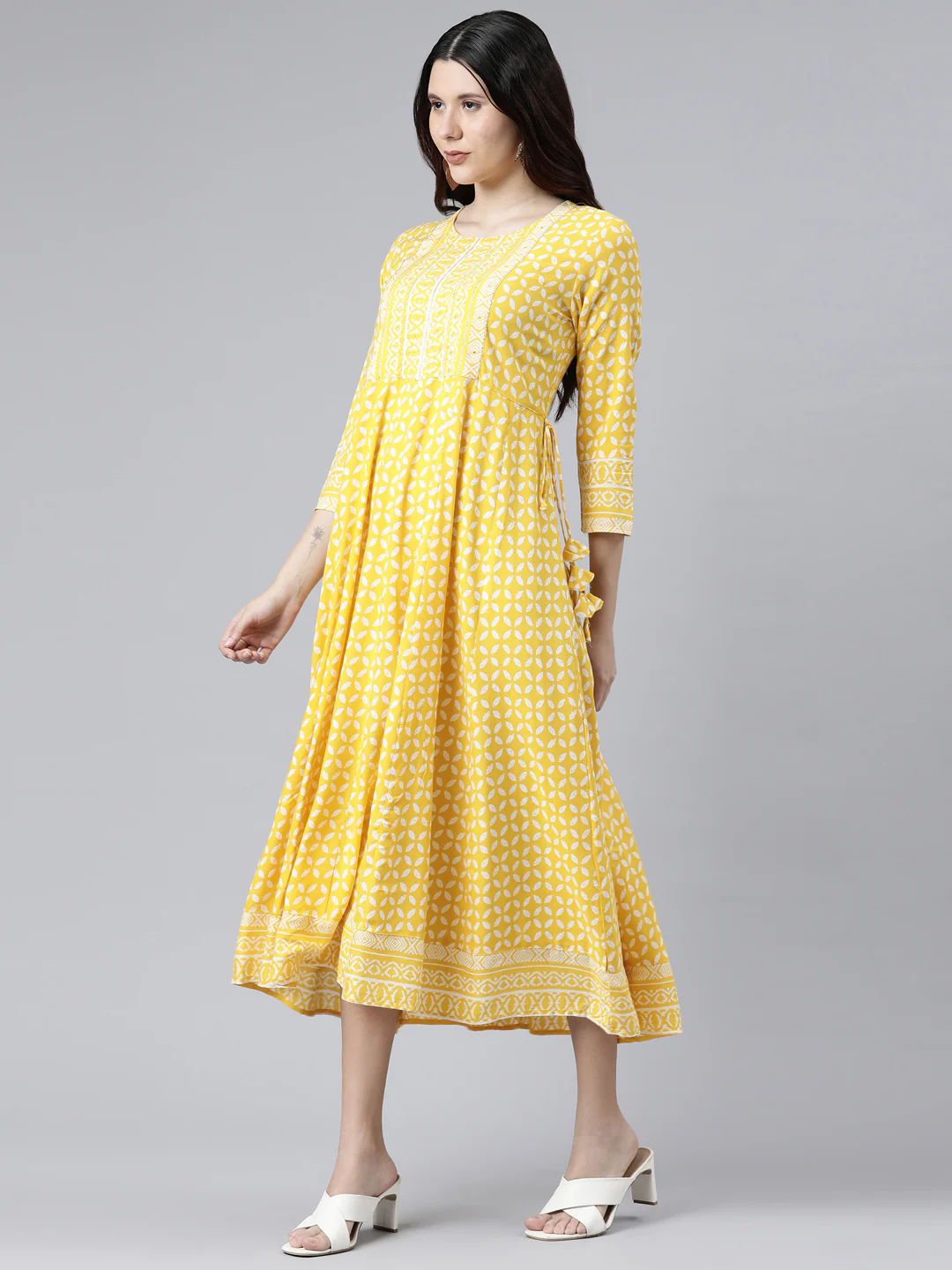 Neerus Women Yellow Geometric Printed Anarkali Kurta - Image 2