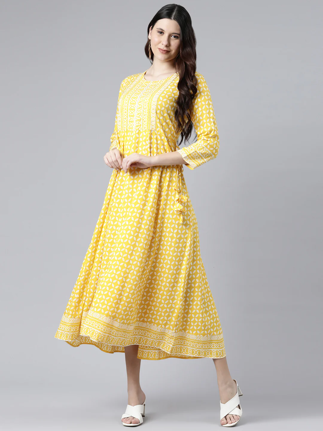 Neerus Women Yellow Geometric Printed Anarkali Kurta - Image 6