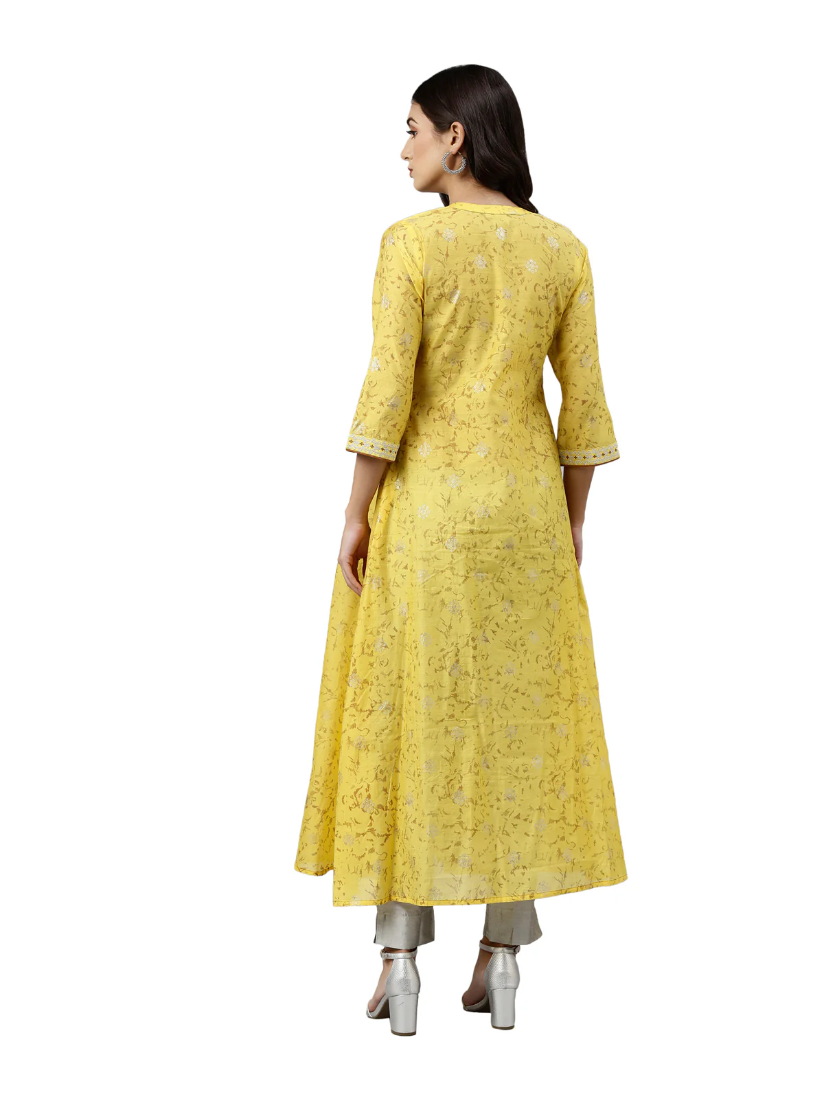 Neerus Women Yellow  Gold-Toned Printed Thread Work Anarkali Kurta - Image 4