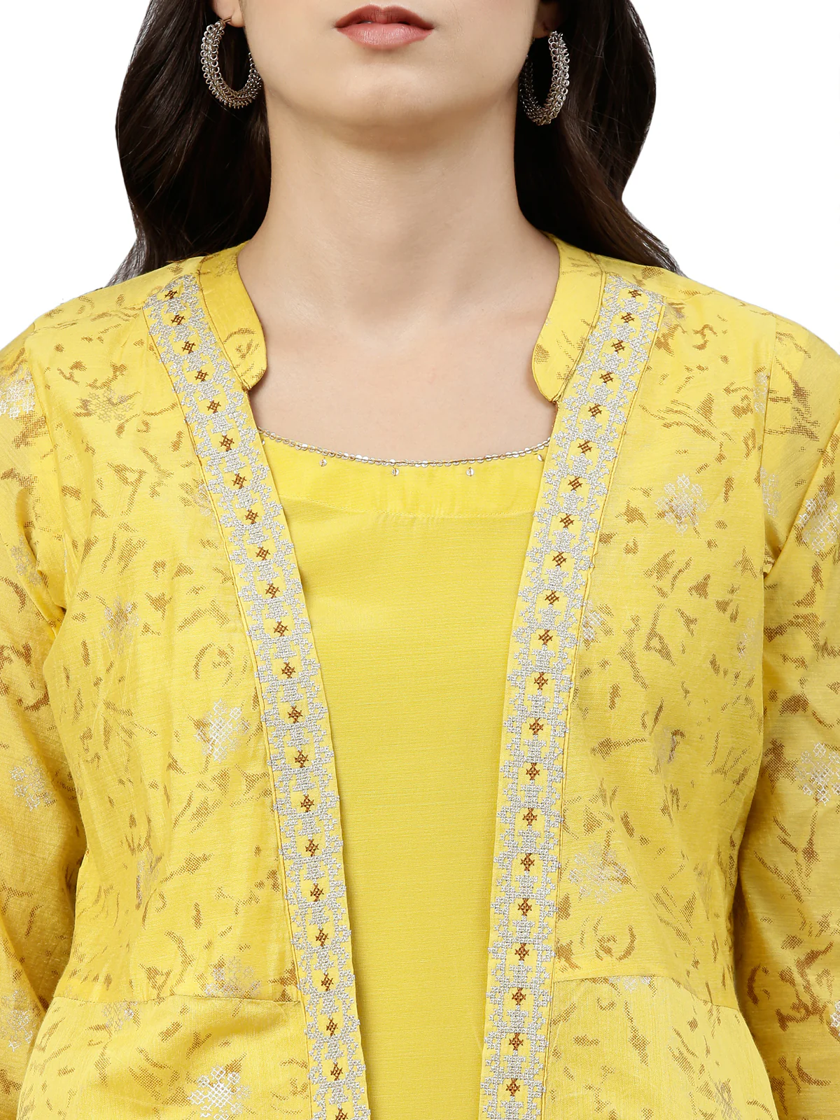 Neerus Women Yellow  Gold-Toned Printed Thread Work Anarkali Kurta - Image 5