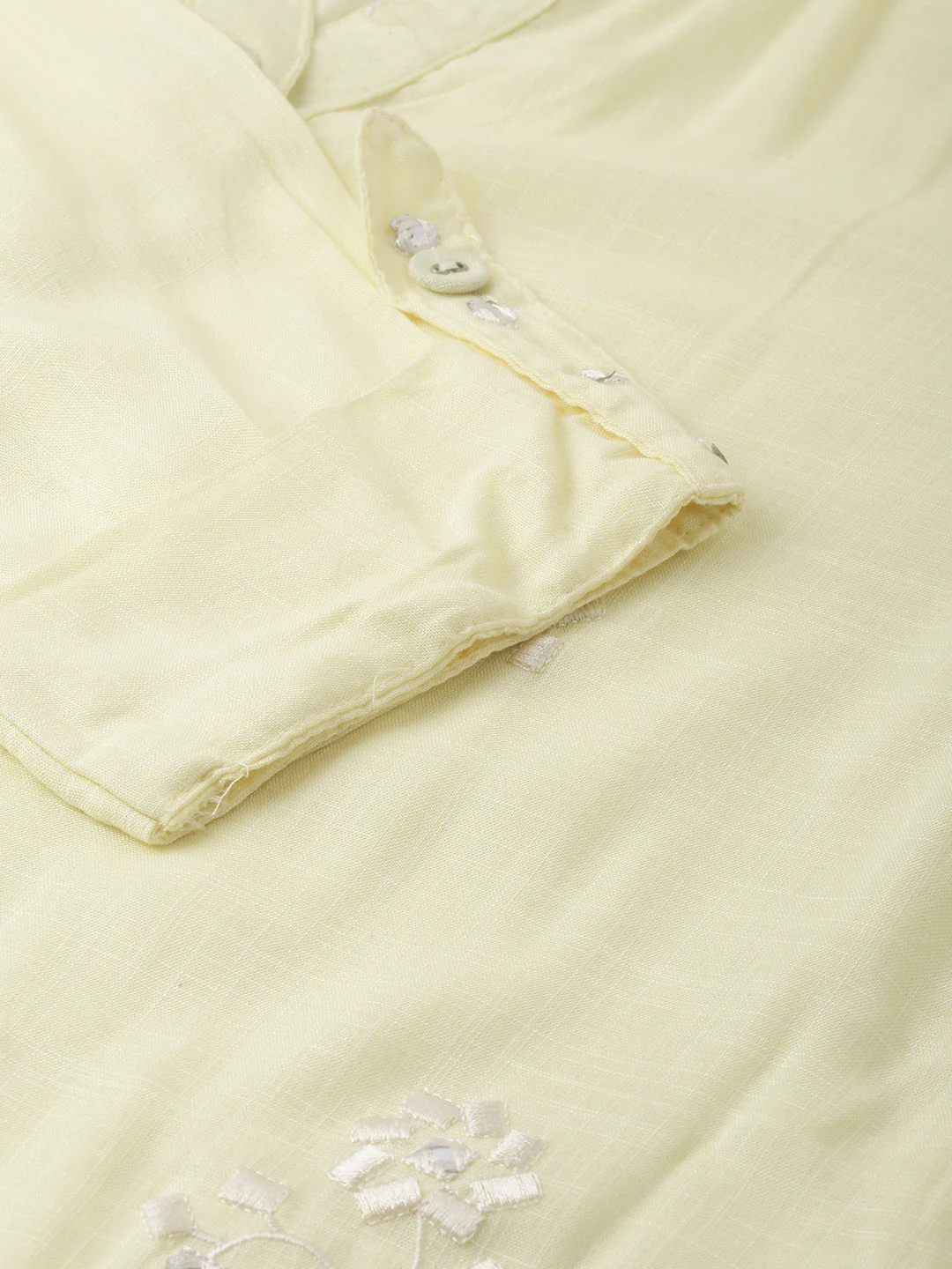 Neerus Women Yellow Off-White Embroidered Straight Kurta - Image 6