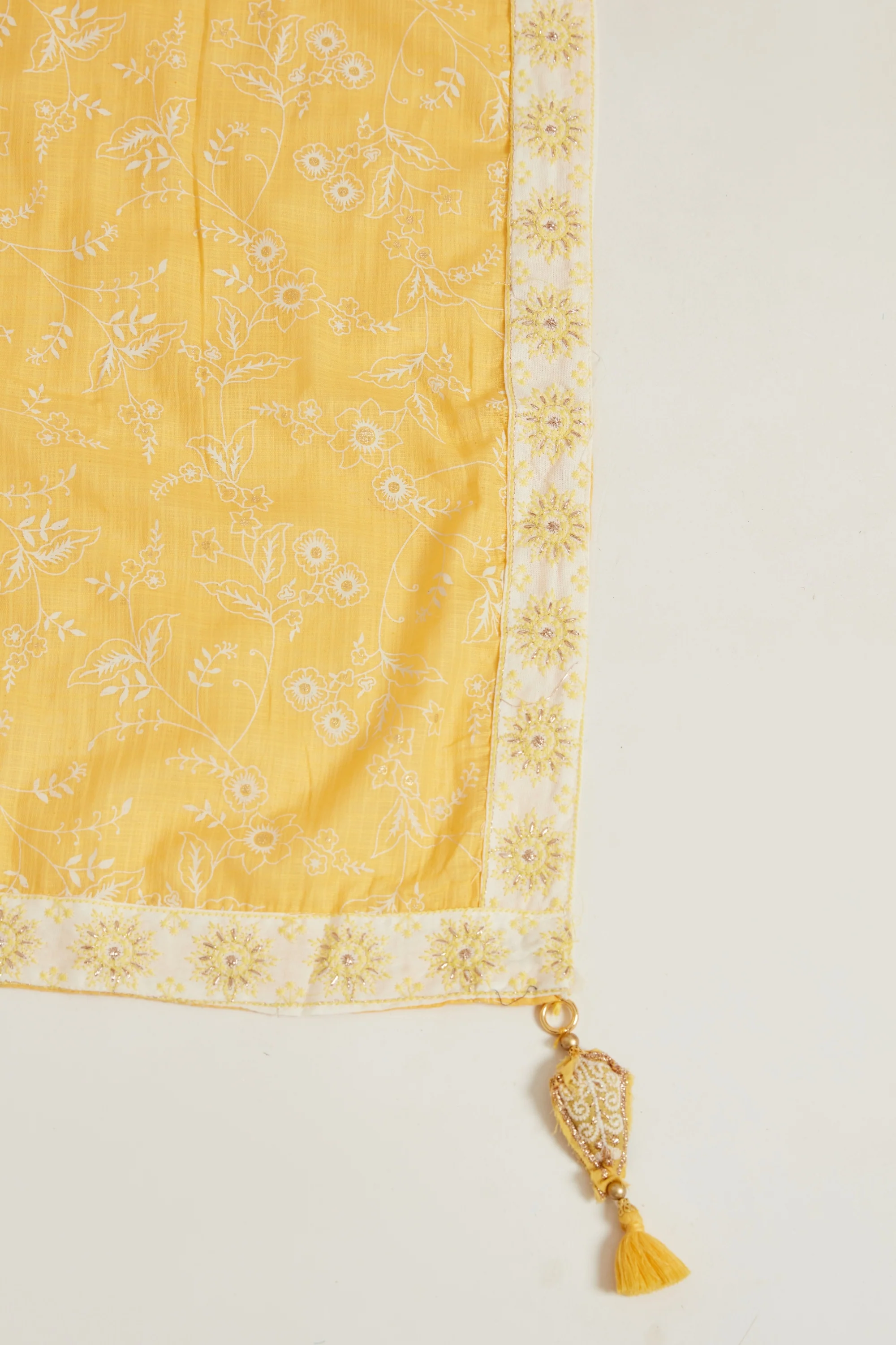 Neerus Women Yellow Printed Aari Work Kurta with Palazzos With Dupatta - Image 7